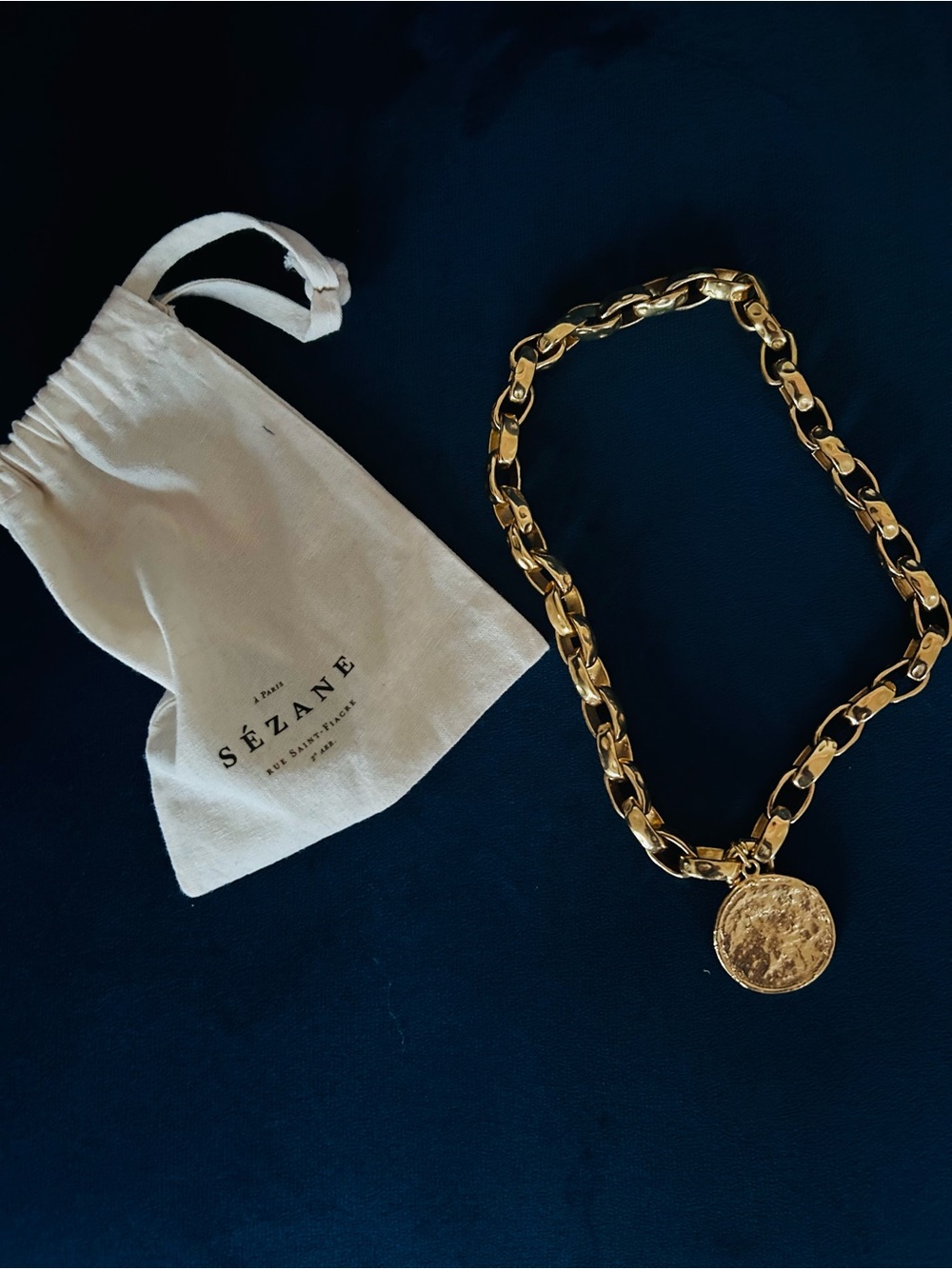 NWOT Sézane Joseph Necklace Gold Chunky Chain Necklace with Coin Pendant - Picture 7 of 7